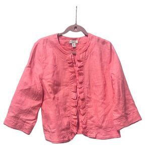 Kim Rogers Linen Lightweight‎ Pink Detailed Lined Jacket Size Large